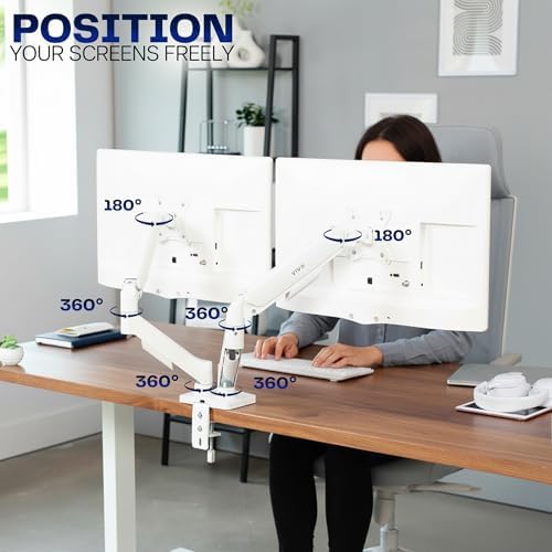 VIVO Dual Monitor Stand, Fully Adjustable Arms for 17 to 32 inch Screens, Mechanical Articulating Desk Mount, Gaming and Office Setups, VESA 75x75, 100x100, Max 19.8 lbs, Classic, White, STAND-V002OW