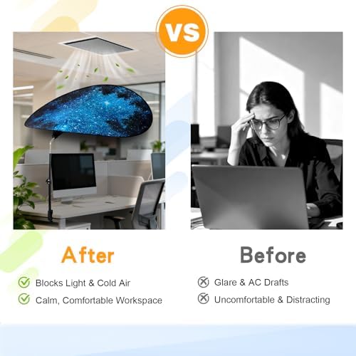 Large Size 52''Office Cubicle Shade Cubicle Desk LightShield to Block Anti-Glare Cover Light Sensitive Professionals Cubicle Light Quick Install Shading LightShade with Clamp(Patent Pending)