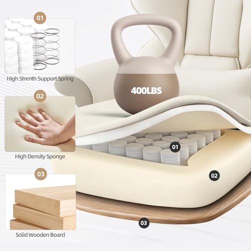 Executive 7-Point Massage Heated Office Chair with Footrest, Beige