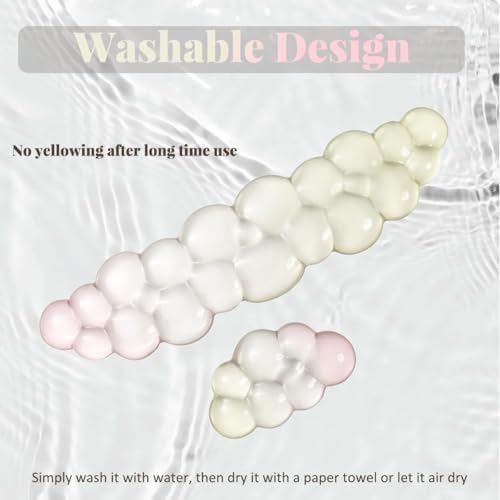 Gel Keyboard Wrist Rest Cloud Set, Clear Ergonomic Wrist Support and Arm Support Keyboard Rest for Typing Pain Relief, with Non-Slip Soft Washable Wrist Rest(Yellow Pink)