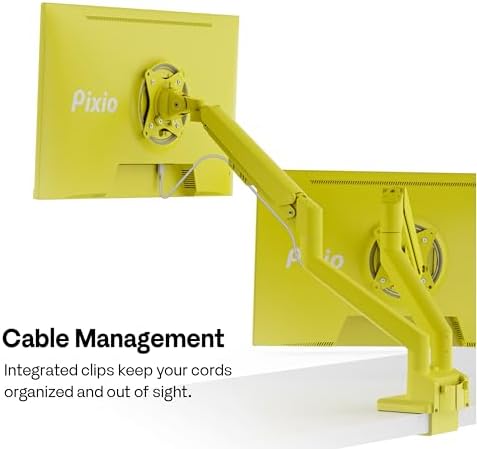 Pixio PS1D Wave Yellow Dual Monitor Arm Stand Desk Mount - Fits up to 32 inches Monitors and up to 19.8lbs. VESA Compatibility and Integrated Cable Management