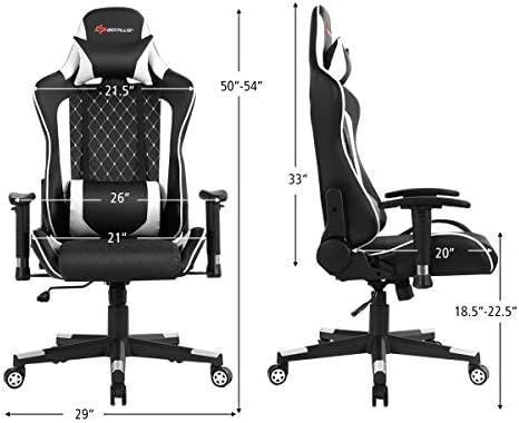 Goplus Massage Gaming Chair, Reclining Backrest Handrails and Seat Height Adjustment Racing Computer Office Chair, Ergonomic High Back Embroidered PU Swivel Game Chair with Headrest and Lumbar Cushion