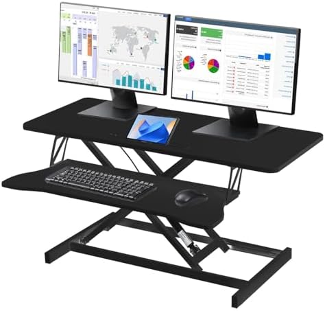 37 Inch Standing Desk Converter, Height Adjustable Desktop Standing Desk, Stand Up Riser Compatibles with 2 Computer, Stand Up Converter Laptop Workstation to 18.8" Tall, Black