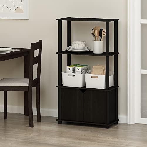 Furinno GO GREEN Storage Shelves, 4-Tier Book Shelf, Bookcase, Display Shelf with Open Shelf and Closed Storage, for Organization and Storage, Living Room, Garage, Home Office, Espresso