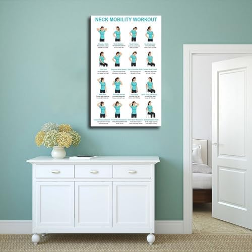 Neck And Shoulder Stretch Chart for Seniors Desk Workers Gentle Seated And Standing Neck Exercises Daily Home Stretch Canvas Poster Bedroom Decor Room Decor Frame 12x18inch