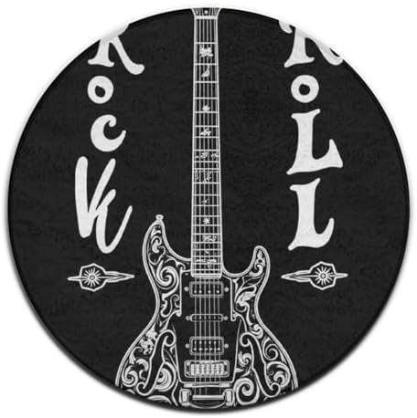 Large Machine Washable Circular Rugs, Home Decor Round Mat for Living Room Sofa Office Rock and Roll Musical Instruments Music Guitar
