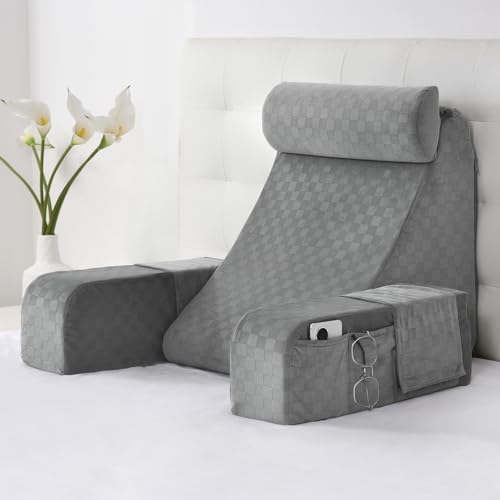 Vekkia 19'' Reading Pillow for Adults with XL Side Pockets, Adjustable Arms