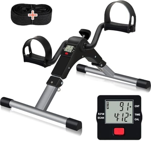 TABEKE Under Desk Bike Pedal Exerciser, Fully Assembled Folding Pedal Exerciser for Arm and Leg Workout, Portable Sitting Desk Cycle with LCD Screen Displays 26526