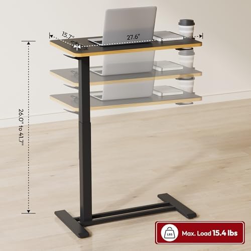 SANODESK 28''Pneumatic Adjustable Overbed Bedside Table with Hidden Casters