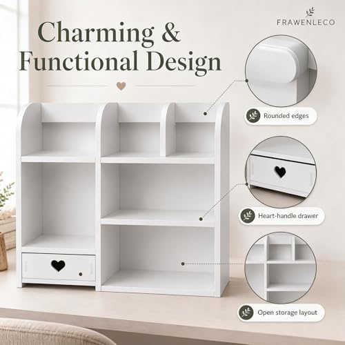 White Heart Drawer Bookshelf, Desktop Organizer with 3-Tier Heart-Shaped Drawers, Thickened PVC Storage Shelf for Desk, Office, Dorm