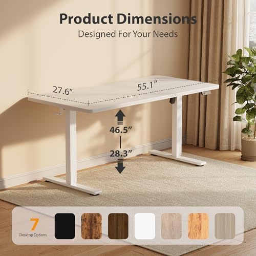 Cubiker Standing Desk, 55x28 Inches Sit Stand Home Office Desk, Electric Stand up Desk, Adjustable Desk with Splice Board, White Frame/White Top
