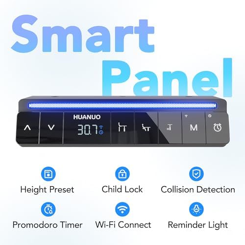HUANUO AI-Powered Electric Standing Desk with Smart APP, Work with Alexa & Google, Adjustable Height, 6 Memory Settings, Sedentary Reminder, Ergonomic Sit-Stand Desk, 32-inch, Light Walnut