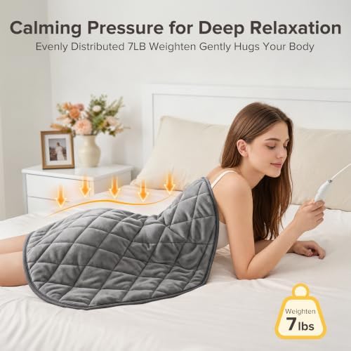 Weighted Heating Pad 7lbs, Heated Blanket for Back & Period Cramps 25"x30"