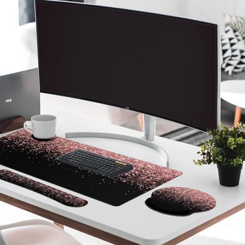 Britimes Keyboard Mouse Pad Set, 4 in 1 Desk Mat Set, Pink Rose Gold