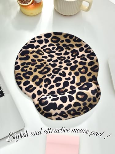 Leopard Mouse Pad Wrist Support Wrist Rest, Ergonomic Mouse Pad with Non-Slip Base for Office Gaming Working Computers,Desk Accessories Pain Relief Mouse Mat for Home&Game Decor, Brown