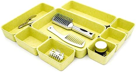 Welaxy Drawer organizers trays Felt storage bin home office Desk Minimalist Lifestyle Natural Shallow Box 8-Piece holiday gift solution (Linden green)