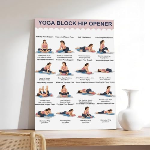 Yoga Block Hip Opener Poses Chart 16 Illustrated Yoga Pose Names Guide Studio Canvas Poster Bedroom Decor Room Decor Unframe 24x36inch