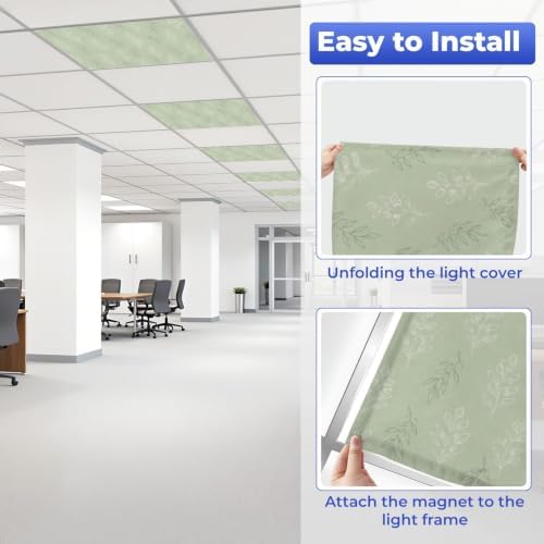 6 Pcs Fluorescent Light Covers for Ceiling Lights Botanical floral leaves Magnetic Light Filters Decorative for Classroom Office Hospital Home 4x2 Ft