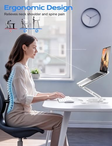JCZT 360° Rotating Laptop Stand for Desk, Metal Foldable Laptop Riser,White