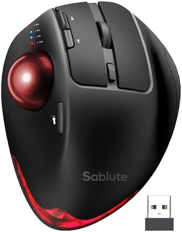 Wireless Trackball Mouse, Adjustable Angle, Rechargeable, Backlit-Red Ball