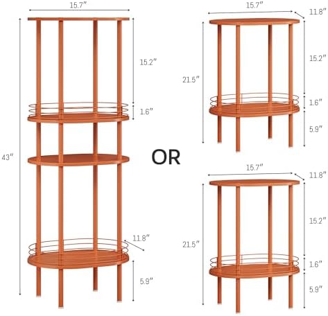 Small Oval Side Table with Storage,2-Tier Orange End Table for Small Space