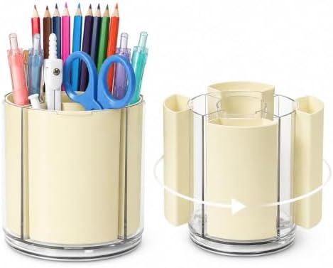 360° Rotating Pen Holder for Desk Adjustable Pencil Organizer, Beige