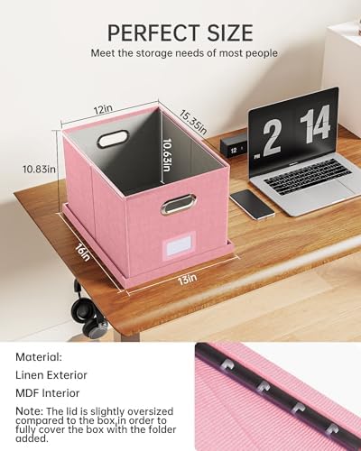 Oterri File Organizer, File Box, File Cabinet for Letter File Folder Storage, Portable Storage Bins with Lids for Office/Decor/Home, 1 Pack, New-pink-Box only