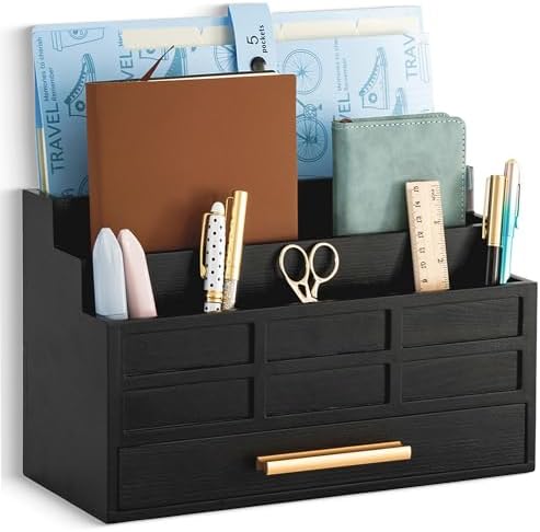 Desk Organizer with Drawer, Countertop Bill Mail Organizer and File Storage