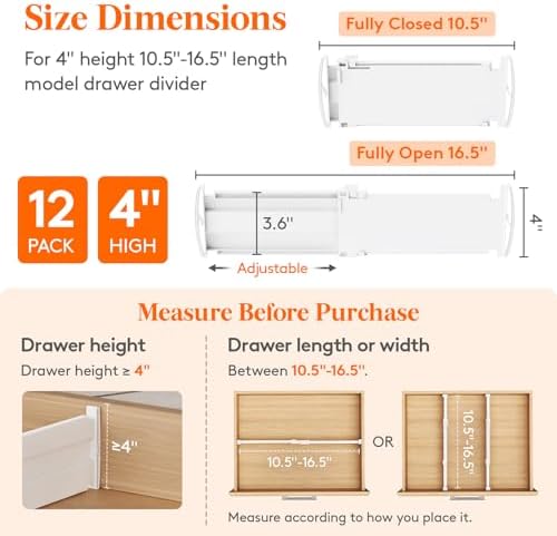Lifewit 12 Pack 4" High Drawer Dividers, Adjustable Drawer Organizer Clothes