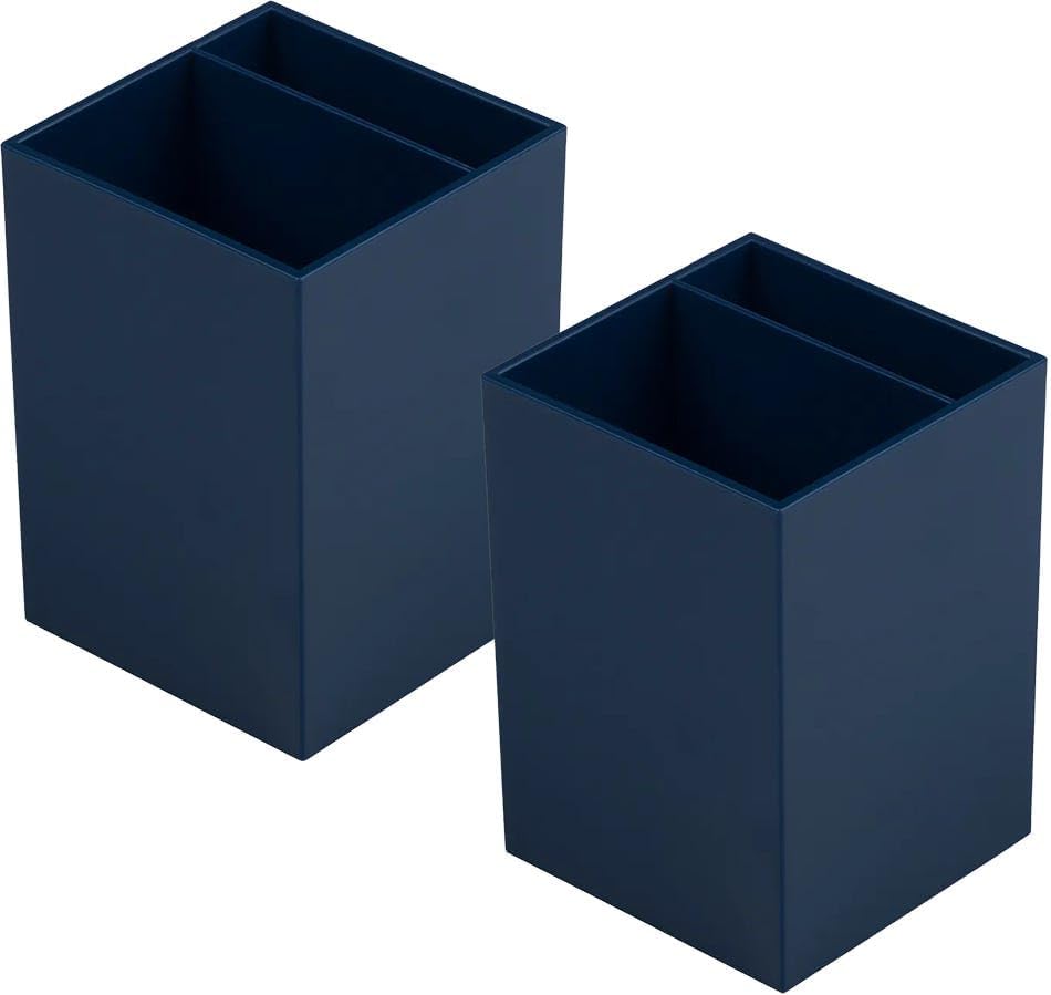 JAM PAPER Plastic Pen Holders - Navy Blue Desktop Pencil Cups - 2/Pack