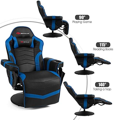 Goplus Massage Gaming Chair, Racing Style Gaming Recliner w/Adjustable Backrest and Footrest, Ergonomic High Back PU Leather Computer Office Chair Swivel Game Chair w/Cup Holder and Side Pouch