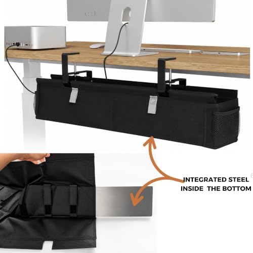 No Drill Under Desk Cable Management Tray 28" Steel Base : Anti-Sag
