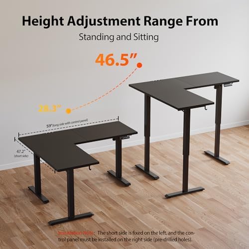 Agilestic L Shaped Electric Standing Desk Adjustable Height, 59Inch, Black