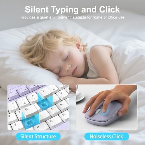 Wireless Keyboard and Mouse Combo, Quiet Ergonomic Curved Keys(Purple-B)