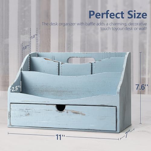 RebeeVision Mail Organizer: Wood Desk Organizer with 4-Slot for Office,Blue