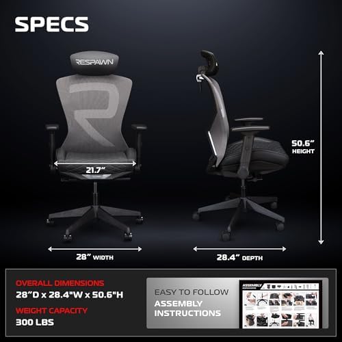 RESPAWN SPIRE Ergonomic Office Chair with Lumbar Support, Mesh, Flip Arms