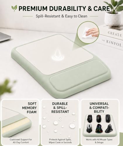 eulps Mouse Pad with Wrist Rest, Ergonomic Memory Foam Mousepad with Soft Wrist Support, Non-Slip PU Base, Smooth Surface for Office, Pain Relief for Laptop & Gaming (Sage Green)