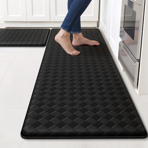 TranquilRelax 2-Piece Kitchen Mats, Cushioned Non-Slip Floor Mats, Black