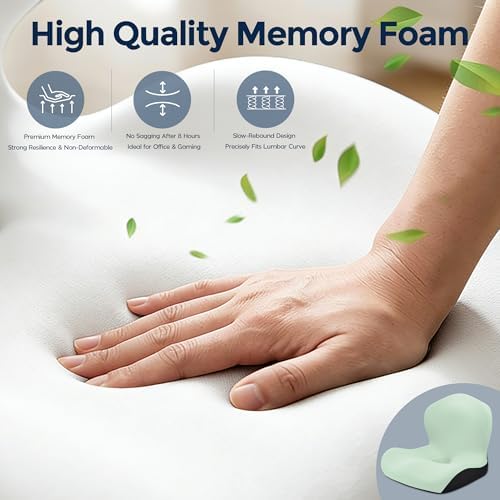 Seat Cushion, Office Chair Cushion, L-Shaped Ergonomic Car Seat Cushions, Memory Foam Chair Cushion, Lumbar Support Pillow for Wheelchair, Car, Home, Office, Desk, Green