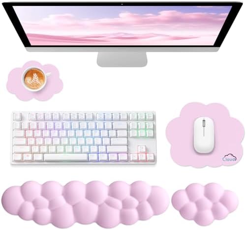 Sushret Cloud Wrist Rest for Computer Keyboard and Mouse Pad Set, Pink