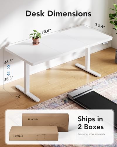 HUANUO 71 x 35 Inch Large Electric Standing Desk, Brushless Motor, White