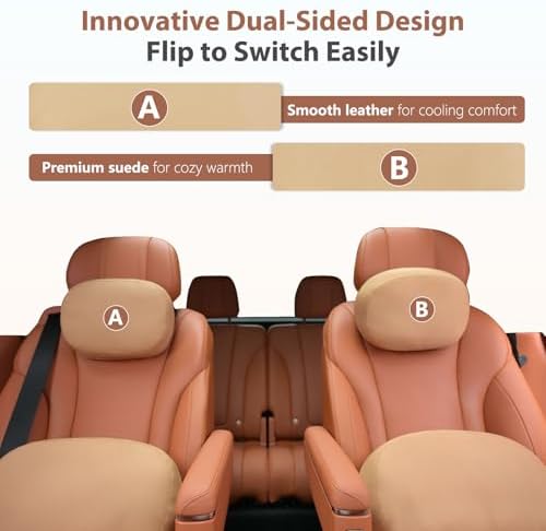 FLORICH Car Headrest and Lumbar Support Pillow for Car Office Chair, Double-Sided Skin-Friendly Suede & Leather Car Seat Pillow and Back Support, Pressure-Relieving Back Support for Car, Office Chair