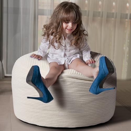 Dual-Size Corduroy Ottoman with Hidden Zipper – Ergonomic Memory Foam Footrest Poufs for Office Desks, Couches & Delicate Floors,Off-White 26"x 18"