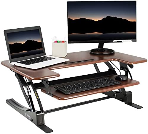VIVO Dark Walnut 36 inch Standing Desk Converter, DESK-V000VD