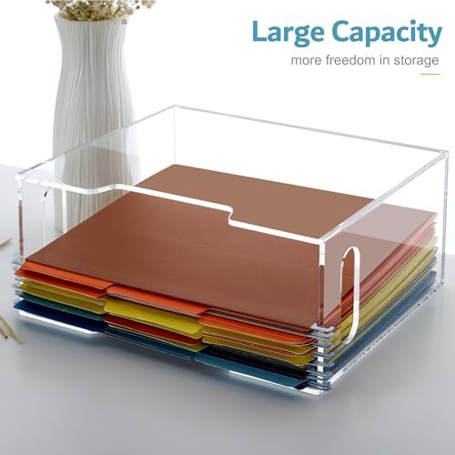 DINGHUO Hanging File Organizer, Acrylic File Holder with Handles, No Assembly Required, Clear File Crate Storage Box for Desk Office, Fits Standard Letter Size 8.5"x11" Folders (Pack of 2)