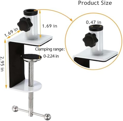 Desk C-Clamp with 1/2" Thread Hole, C Clamp for Microphone Stand, Adjustable Metal Table Clamp on Desk Lamp, Black Desk Lamp Clamp for Swing Arm Magnifying (4, white)
