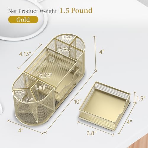 SUPEASY Mesh Desk Organizer, Pen Holder for Desk with 2 Drawers, Yellow