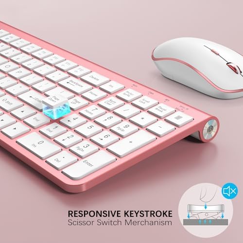 JOYACCESS Pink Wireless Keyboard and Mouse, Typewriter Keyboard Wireless, Ergonomic and Quiet Computer Mouse for for Desktop/PC/Laptop/Surface/Smart TV and Windows 10/8/ 7