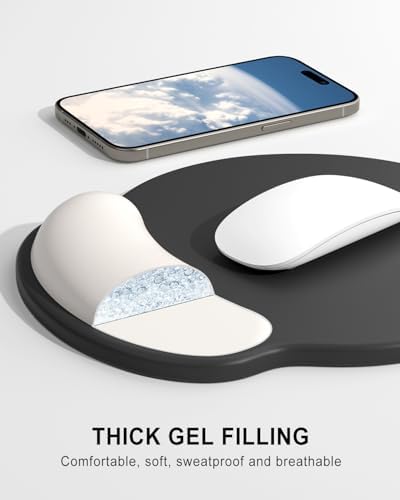 Auhoahsil Ergonomic Mouse Pad with Wrist Rest, Comfortable Silicone Non-Slip Computer Pain Relief Gel Mouse Mat with Wrist Support for Gaming, Work, Office, Women & Men, Cute Pattern, Gray Beige