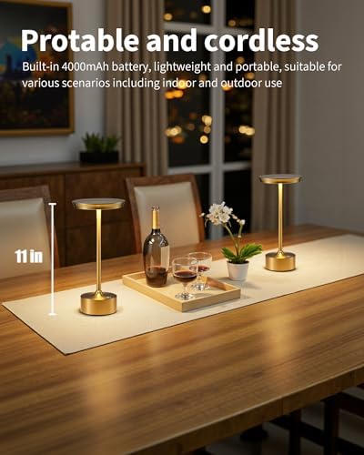 PUSU Rechargeable Table Lamps Set of 2, Gold Cordless Portable Desk Lamp